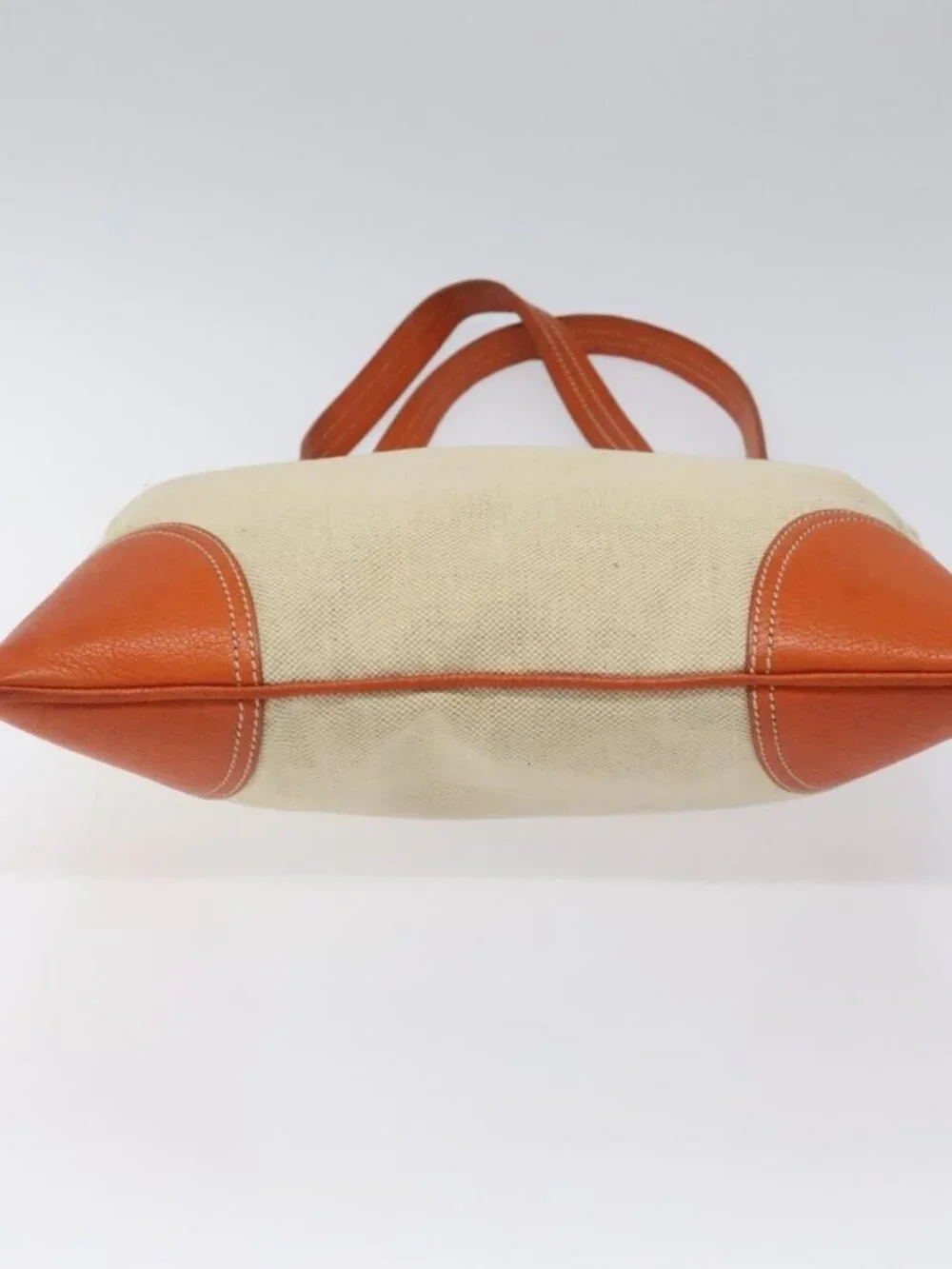 PRADA Hand Bag Canvas Beige Silver Auth EC559